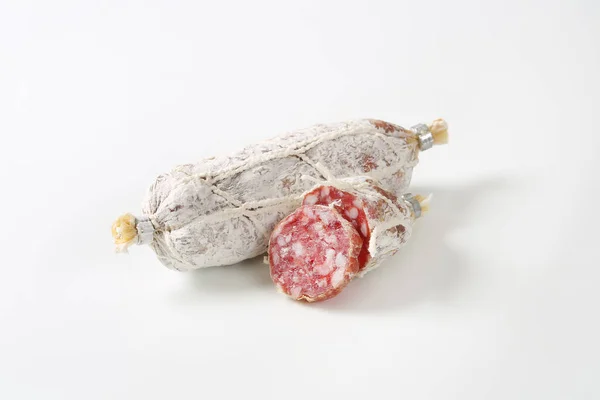 Dry Cured French Sausage White Background — Stock Photo, Image