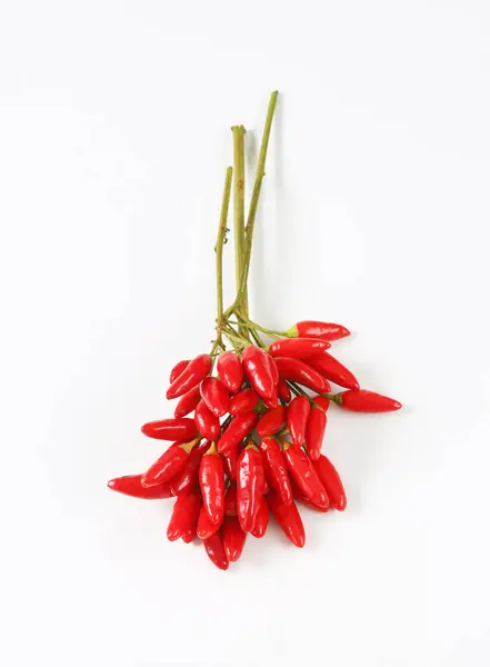 Bunch Small Red Chili Peppers White Background Stock Picture
