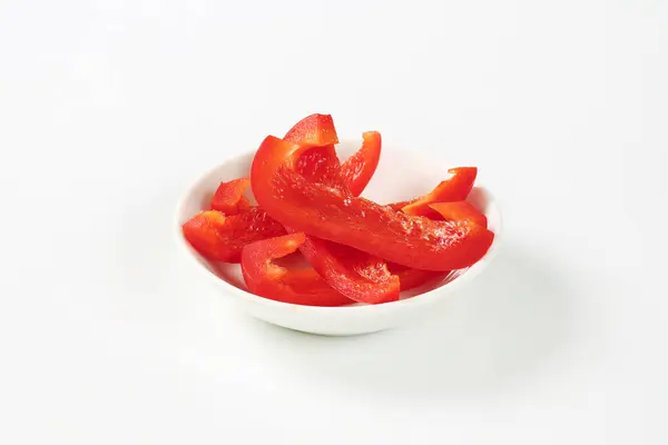 Thin Slices Red Bell Pepper White Bowl Royalty Free Stock Photos