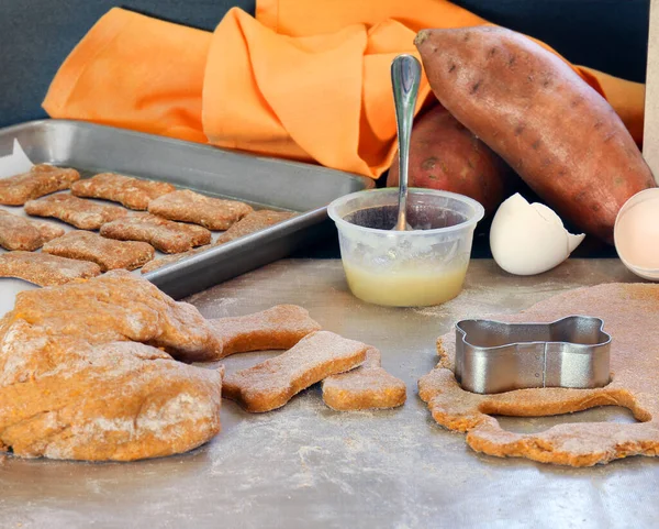 Table Set Ingredients Making Sweet Potato Dog Cookies Royalty Free Stock Images