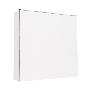 Beyaz arka planda boş beyaz ince kutu. Beyaz arkaplanda izole edilmiş beyaz kare kutu modeli