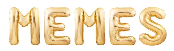 Memes Word Made Golden Inflatable Balloons Isolated White Background — Stock Photo, Image
