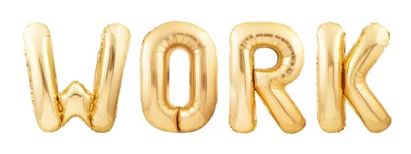 Work Word Made Golden Inflatable Balloons Isolated White Background — Stock Photo, Image