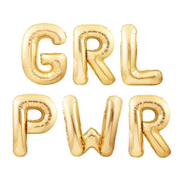 Grl Pwr Abkürzung Für Girl Power Zitat Aus Goldenen Aufblasbaren lizenzfreie Stockbilder