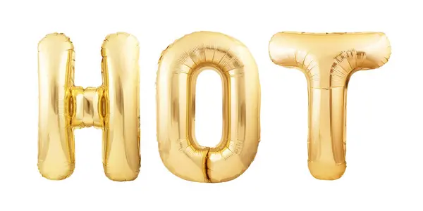Word Hot Aus Goldenen Aufblasbaren Luftballon Buchstaben Isoliert Auf Weißem lizenzfreie Stockbilder