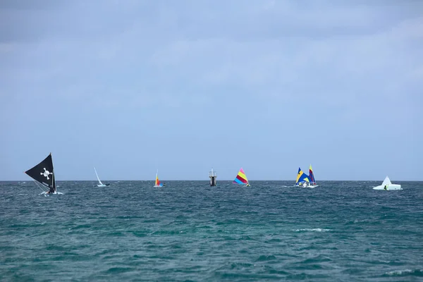 Oranjestad Aruba March 2022 Small Sunfish Laser Boats Sailing Coast — 图库照片