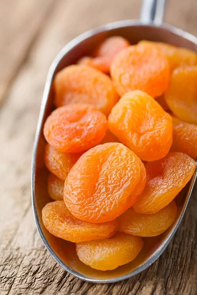 Dried Apricots Metal Scoop Selective Focus Focus Diagonally Fruit One ロイヤリティフリーのストック画像