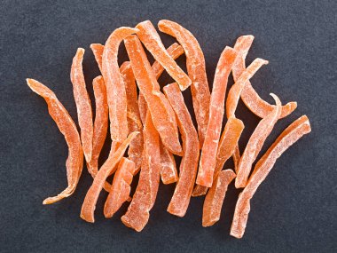 Şekerli kristalize papaya çubukları Yukarda fotoğraflandı