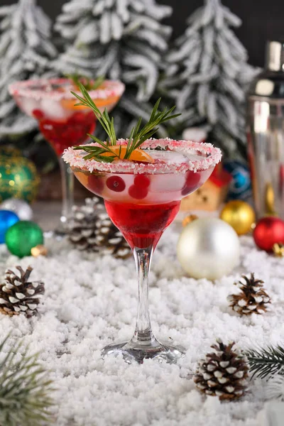 Christmas Cranberry Margarita Cocktail Mandarin Rosemary Combined Cranberries Tequila Cocktail — Stock Photo, Image
