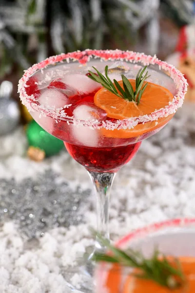 Christmas Cranberry Margarita Cocktail Mandarin Rosemary Combined Cranberries Tequila Cocktail — Stock Photo, Image