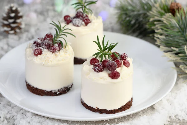 Mousse Cakes Coconut Cream Greek Yogurt Chocolate Cake Perfect Dessert — Stock Photo, Image