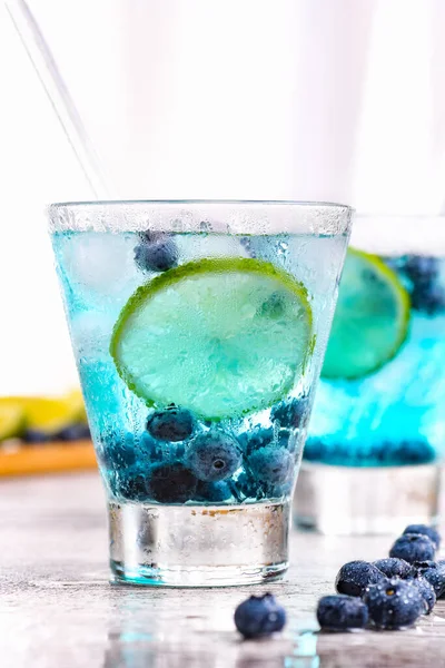 Blue Mojito Blueberries Cocktails Liquor Based Blue Curacao — Fotografia de Stock