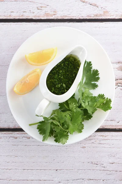 Green Delicious Herbal Marinade Cilantro Basil Parsley Oil Traditional Seasoning — Stock Photo, Image