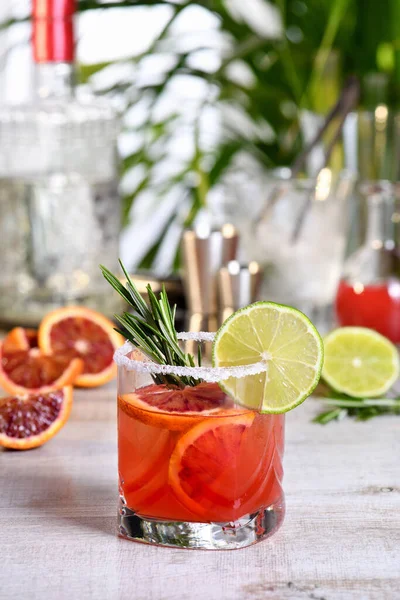 Paloma Laranja Siciliano Vermelho Cocktail Tequila Limão Fresco Alecrim Com — Fotografia de Stock