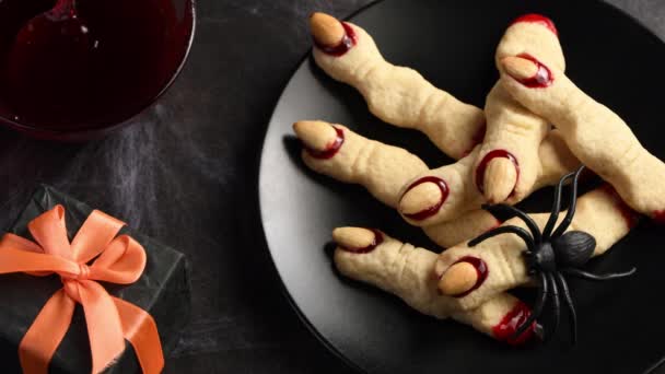 Seamless Animation Running Spiders Spooky Scary Halloween Witches Fingers Cookies — Stock Video