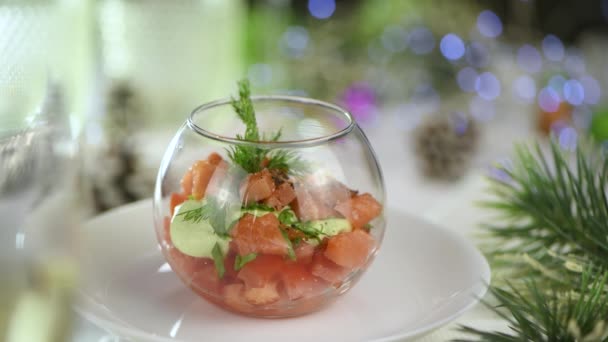 Saumon Tomate Salade Avocats Fouettés Avec Fromage Crème Dans Une — Video