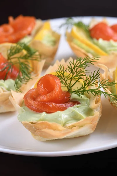 Avocado Whipped Soft Cheese Cream Most Delicate Mousse Slice Salmon — Stock Photo, Image