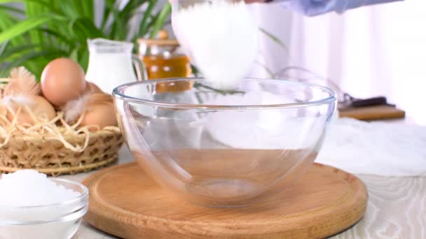 Add Flour Bowl Prepare Thin Pancakes One Part Series Video — Stock Video