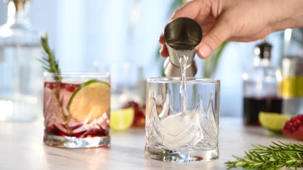 石榴帕洛马是一种经典的鸡尾酒与坏疽素 苏打水和大量的龙舌兰酒或杜松子酒 假日庆祝的理想 — 图库视频影像