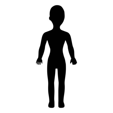 Beyaz arka planda soyutlanmış, kel, çıplak bir kız siluetinin tam önü. Vektör illüstrasyonu