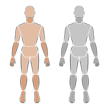 Moda kadını tam boy şablon kel figür siluet arka görünüm, vektör illüstrasyonu beyaz arkaplanda izole