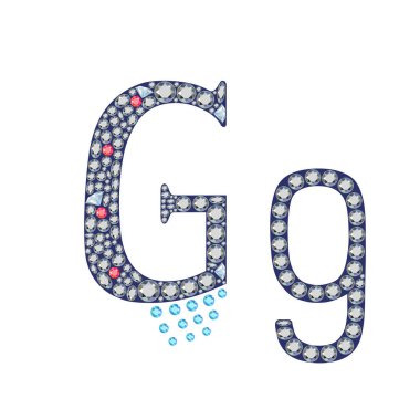 Büyük harf ve küçük harf İngiliz dili tasarımcısı alfabesi değerli taş stili, vektör illüstrasyonu. Markalaşma, logolar, tipografi, mücevher tasarımı ve prim projeleri için uygundur