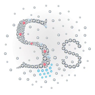 Büyük harf ve küçük harf İngiliz dili tasarımcısı alfabesi değerli taş stili, vektör illüstrasyonu. Markalaşma, logolar, tipografi, mücevher tasarımı ve prim projeleri için uygundur