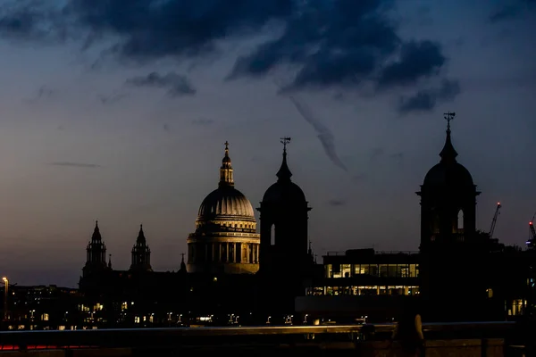 London Night View River Thames London England Silhouettes Architectural Monuments — Stock Photo, Image