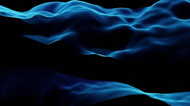 Siyah bir arkaplan üzerinde şeffaf renkli enerjinin soyut dalgaları - 3 boyutlu illüstrasyon, görüntüleme