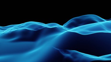 Siyah bir arkaplan üzerinde şeffaf renkli enerjinin soyut dalgaları - 3 boyutlu illüstrasyon, görüntüleme