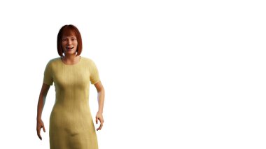 Illustration of a beautiful caucasian woman looking straight into camera and similing. 3d illustration rendering (CGI)