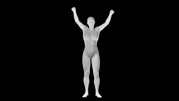 Mooie Atletische Jonge Vrouw Poseren Geïsoleerd Zwart Basis Gaas Robot — Stockfoto