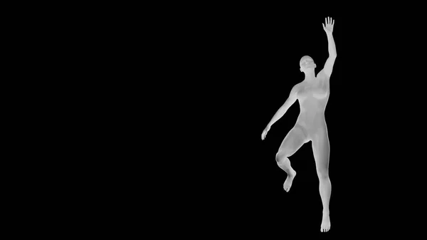 漂亮的年轻女运动员孤身一人站在黑暗中 基本网格人工智能机器人3D插图 — 图库照片