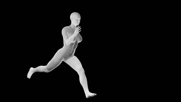 漂亮的年轻女运动员孤身一人站在黑暗中 基本网格人工智能机器人3D插图 侧视图 — 图库照片
