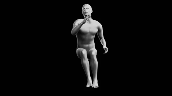 美しい若い金属銀の男 黒の背景に孤立ポーズ 3Dイラスト レンダリング 銀のマネキンアンドロイド 正面図 — ストック写真