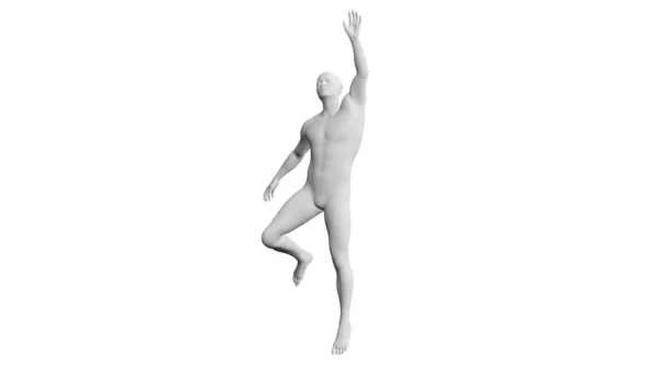 漂亮的运动青年男子的姿势 孤立在白色的背景 3D说明 人工智能 机器人 人体模型 前沿观点 — 图库照片