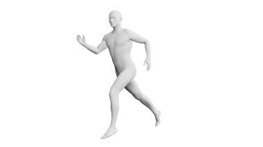 Güzel atletik genç adam poz veriyor, beyaz arka planda soyutlanmış. 3d illüstrasyon (görüntüleme). Yapay zeka, android, manken. Yan görünüm