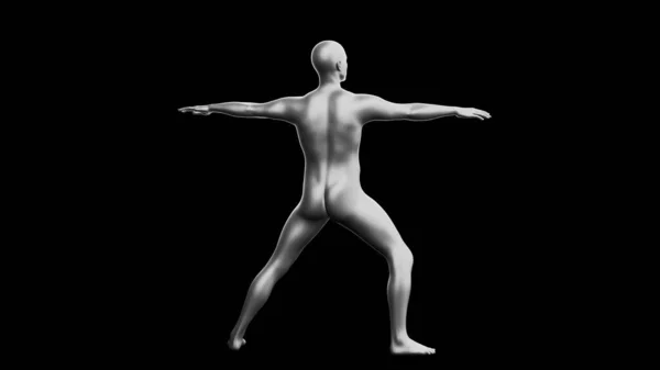 漂亮的年轻金属银人摆姿势 隔离在黑色背景 3D说明 银色的人体模型 机器人 背景色 — 图库照片