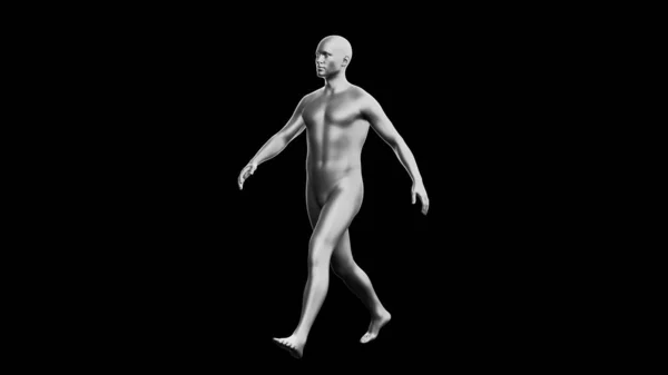 美しい若い金属銀の男 黒の背景に孤立ポーズ 3Dイラスト レンダリング 銀のマネキンアンドロイド サイドビュー — ストック写真