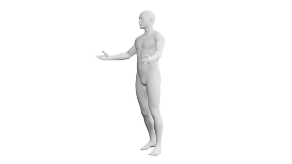 漂亮的运动青年男子的姿势 孤立在白色的背景 3D说明 人工智能 机器人 人体模型 侧视图 — 图库照片