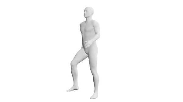 白い背景に隔離された美しい陸上競技の若者のポーズ 3Dイラスト レンダリング 人工知能 アンドロイド マネキン サイドビュー — ストック写真