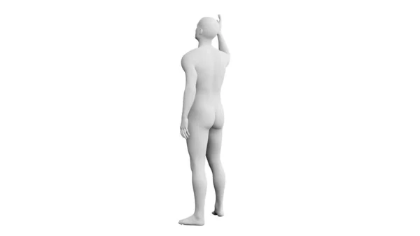 白い背景に隔離された美しい陸上競技の若者のポーズ 3Dイラスト レンダリング 人工知能 アンドロイド マネキン バックビュー — ストック写真