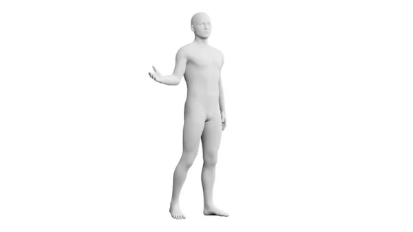 漂亮的运动青年男子的姿势 孤立在白色的背景 3D说明 人工智能 机器人 人体模型 侧视图 — 图库照片