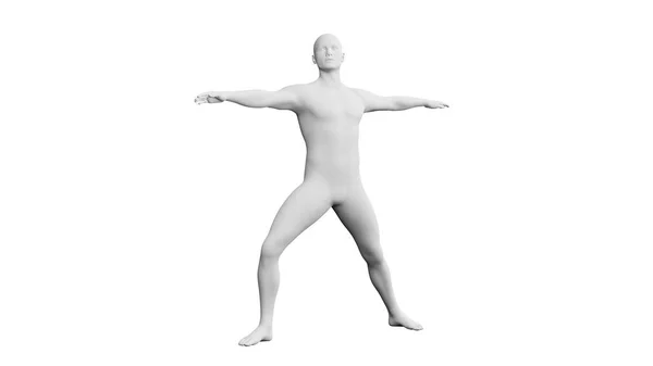 漂亮的运动青年男子的姿势 孤立在白色的背景 3D说明 人工智能 机器人 人体模型 前沿观点 — 图库照片