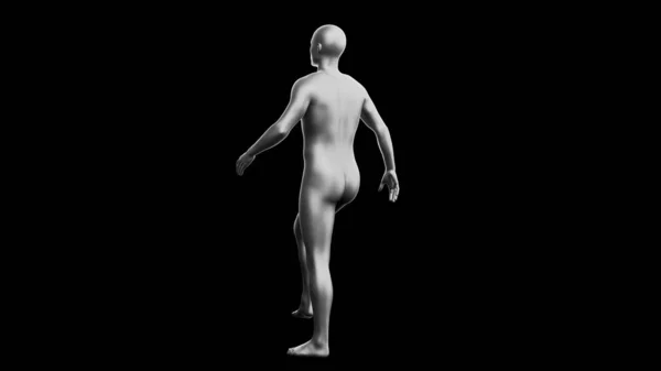 美しい若い金属銀の男 黒の背景に孤立ポーズ 3Dイラスト レンダリング 銀のマネキンアンドロイド バックビュー — ストック写真