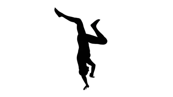 Σιλουέτα Ενός Όμορφου Νεαρού Αθλητή Που Χορεύει Μπρέικ Ντανς Απομονωμένη — Φωτογραφία Αρχείου