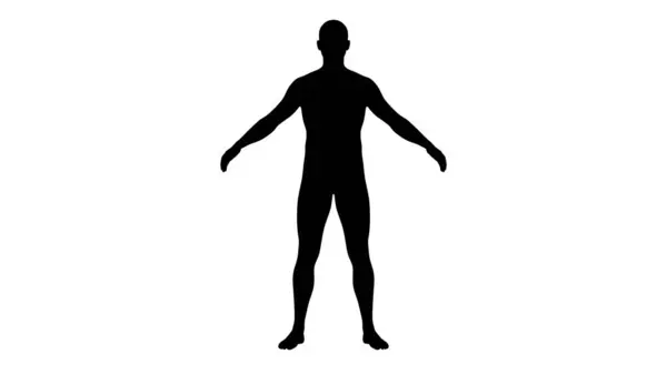 Silhouette Egy Gyönyörű Fiatal Atlétikai Férfi Áll Feltartott Karokkal Elszigetelt — Stock Fotó