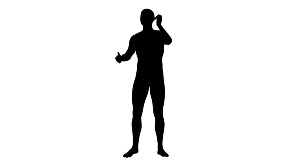 Silhouet Van Een Mooie Jonge Atletische Man Aan Telefoon Geïsoleerd — Stockfoto