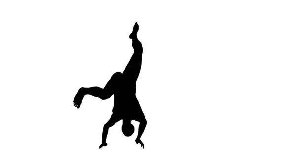 Silhuett Vacker Ung Atletisk Man Break Dance Isolerad Transparent Bakgrund — Stockfoto