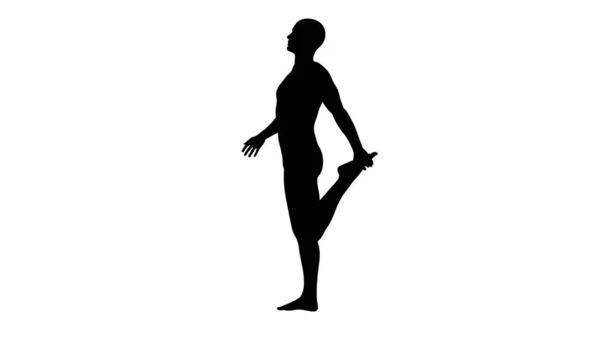 Silhouet Van Een Mooie Jonge Atletische Man Stretching Leg Geïsoleerd — Stockfoto